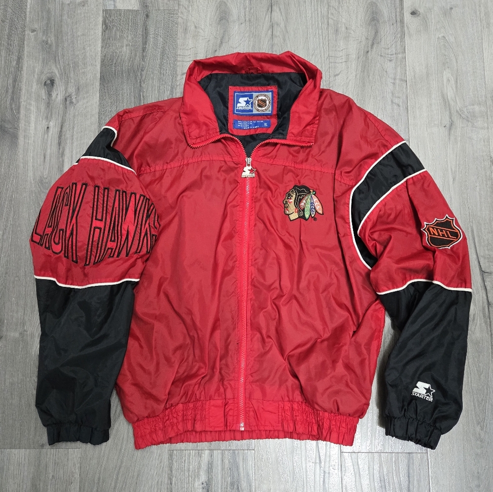 Vintage Chicago Blackhawks Starter Red and Black Sports Jacket Windbreaker